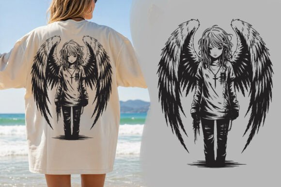 Dark Angel Girl Y2K PNG: Gothic Anime Design for Streetwear