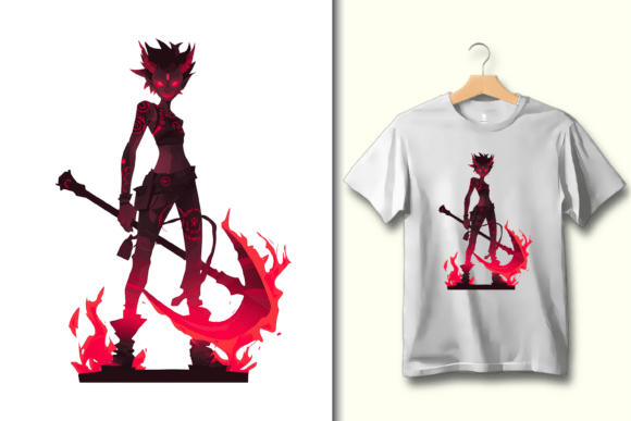 Fiery Demon Girl with Grimoire Circle: A Design Asset with Attitude