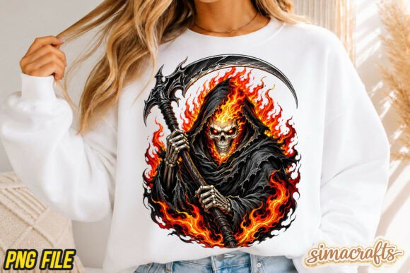 Flaming Skull Grim Reaper Scythe PNG: Unleash Gothic Horror