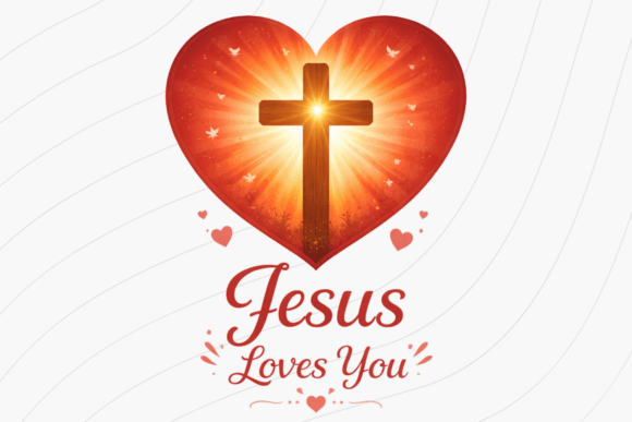 Jesus Loves You Cross Heart PNG: Faith-Based Design Asset