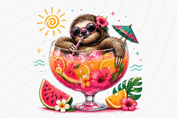 Summer Sloth Cocktail PNG: A Tropical Design Asset